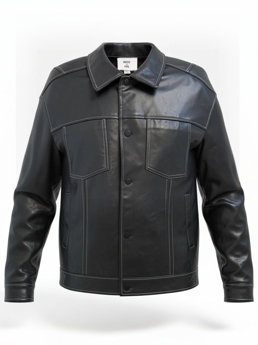 Mode Of One Faux Leather Bomber Jacket - Size Medium - Black
